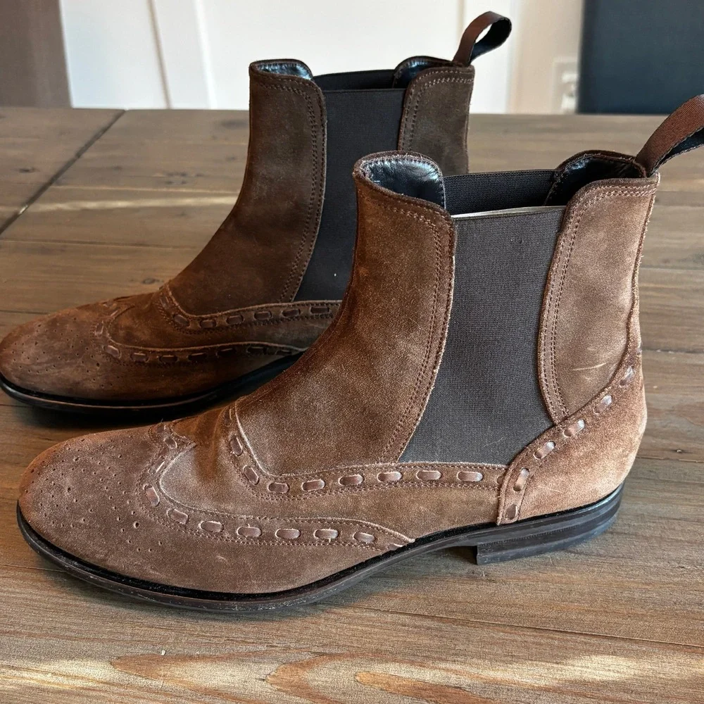 Antonio Maurizi Chelsea Boots 42 US 9 Wingtip Brogue Brown Suede Made in Italy